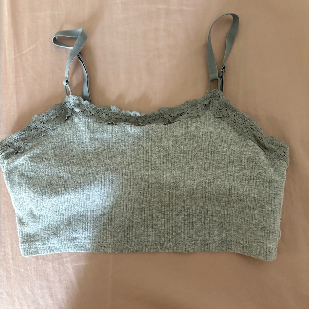 Aerie Light Gray Lace Trim Top/bralette/tank